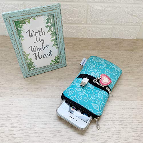 Tainada Zipper Neck Phone Pouch Bag w/Belt Loop Holster (Floral Turquoise) | For Women; Water-resistant neoprene shockproof lightweight cell phone case carrier w/ clip; Compatible w/ most smartphones - color: Floral Pattern Turquoise