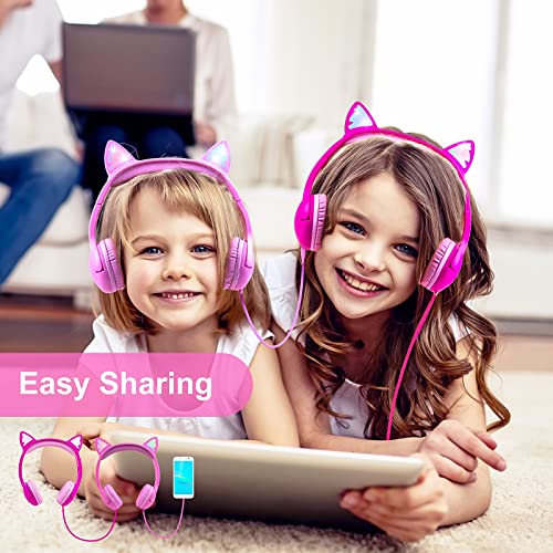 Olyre Kids Cat Ear Headphones, Girls Wired Headset, Audio Sharing Jack, Mic - color: All-Pink