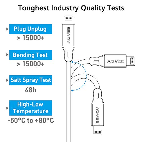 AGVEE 3 Pack 1.5ft Short Lightning Carplay Charging Cable, Hardened End Tip