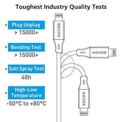 AGVEE 3 Pack 1.5ft Short Lightning Carplay Charging Cable, Hardened End Tip