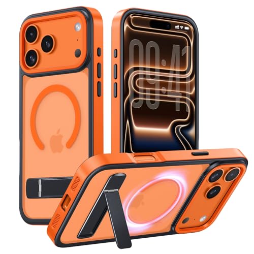 GUAGUA Magnetic for iPhone 17 Pro Max Case, [Built-in Invisible Kickstand][Compatible with MagSafe][Military Grade Shockproof] Slim Translucent Matte Phone Case for iPhone 17 Pro Max 6.9 inch, Orange - color: Orange, size: iPhone 17 Pro Max