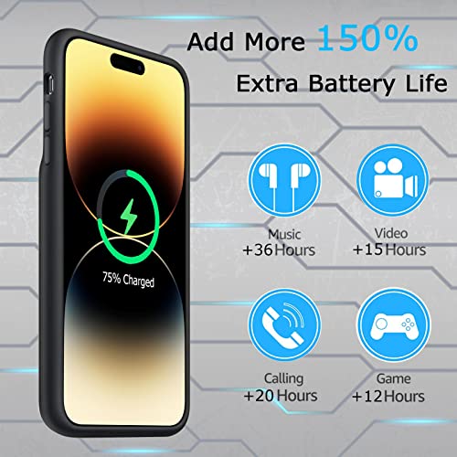 Battery Case for iPhone 14 Pro Max, Upgraded 10800mAh Rechargeable Portable Extended Battery Pack Supported Qi Wireless Charging Case Compatible with iPhone 14 Pro Max (6.7 inch) Charger Cover(Black) - size: iPhone 14 Pro Max (6.7 inch)