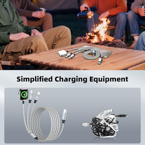 Travel Essentials 3in1 USB C Multi Charging Cable for iPhone Watch Charger - color: Gray&White, size: AC to C+L+iWatch
