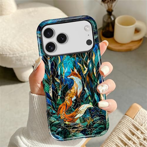 Case Compatible with iPhone 17 Pro, Cute Dual Layer Hybrid Phone Cover, Military Grade Drop Protection, Aesthetic Shockproof Phone Case for Women Girls, Woodland Fox Stained Glass - color: Woodland Fox Stained Glass, size: Iphone 17 Pro