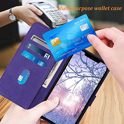 Wallet Case with Wrist Strap for iPhone 13/14 (Purple) | Card Holder Slots, PU Leather, TPU Interior Protective, Stand, Folio Flip Cases Cover, 13/14 Phone 6.1 inch - color: Purple