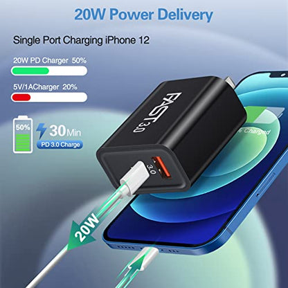 USB C Wall Charger Block, Dual Port Fast Charging Box Brick 5 Pack Bulk - color: black