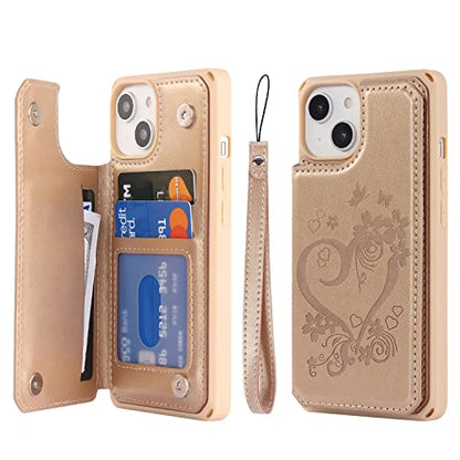 Cavor for iPhone 14 Wallet Case with Card Holder for Women, Golden - color: D-Golden