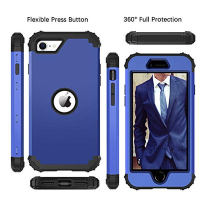 BENTOBEN for iPhone SE 2022 Case and Phone Case iPhone SE 2020, Heavy Duty 3 in 1 Full Body Rugged Shockproof Hybrid Hard PC Soft Rubber Bumper Drop Protective Girl Women Boy Men SE Cover,Deep Blue - color: Black/Deep Blue