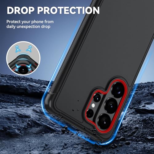 for Samsung Galaxy S26 Ultra Case with HD Screen Protector, 3-Layer Shockproof Military Grade Full Body Protection, Heavy Duty Hybrid Protective Phone Cover(Black/Red) - color: Black/Red