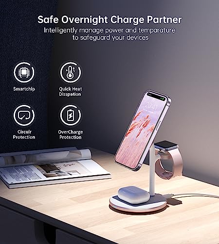 3 in 1 Magnetic Wireless Charging Station for Apple Devices,15W for Magsafe - color: Pink