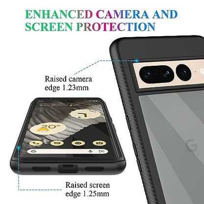 Compatible with Google Pixel 7 Pro Case, Built in Screen Protector Full Body Shockproof Slim Fit Bumper Protective Phone Cover Men Women-Black/Clear - size: Google Pixel 7 Pro