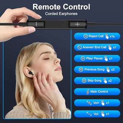 USB C Samsung Earbuds Wired for Samsung Galaxy A57 A37 S26 Ultra S25 Edge - color: Black
