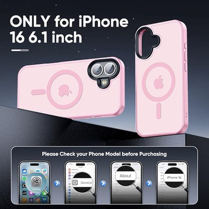 Tigowos Compatible with iPhone 16 Bumper case Fits MagSafe 10FT Drop Resistant Matte Skin Feeling Shockproof Back Cover Fits iPhone Phone Cases 6.1", Light Pink - color: Light Pink, size: iPhone 16-6.1 inch