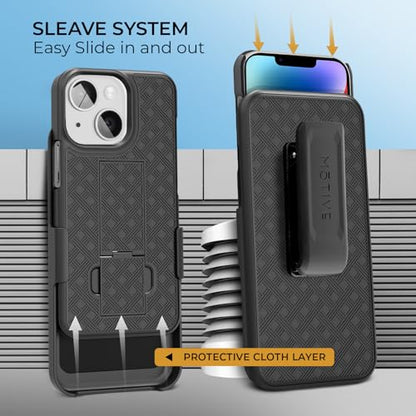 MOTIVE for iPhone 14 Plus Case with Belt Clip, Rigid, Kickstand | 6.7" | Ranger v1 Series, Black, 360° holster, open-top/open-bottom port access, textured grip, slim - size: iPhone 14 Plus