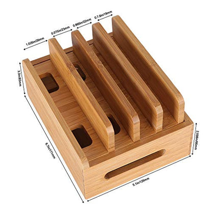 Bamboo Wood Multi-Device Desktop Dock Station Charger Holder Charging Cradle Charge Stand Compatible for iPhone 16 15 14 13 12 11 Pro Max XS XR X iPad 3 4 Mini Pro Air Samsung Huawei Smartphones - color: Small