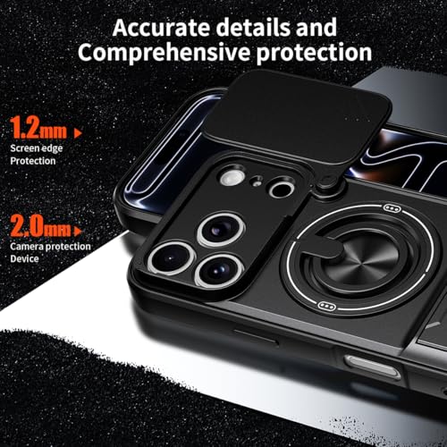 Dssairo for iPhone 17 Pro Max case with 360°Rotation Magnetic Ring Compatible with MagSafe Slide Camera Cover Foldable Stand Military-Grade Shockproof Protective case (Black, iPhone 17 Pro Max) - color: Black, size: iPhone 17 Pro Max