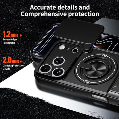 Dssairo for iPhone 17 Pro Max case with 360°Rotation Magnetic Ring Compatible with MagSafe Slide Camera Cover Foldable Stand Military-Grade Shockproof Protective case (Black, iPhone 17 Pro Max) - color: Black, size: iPhone 17 Pro Max
