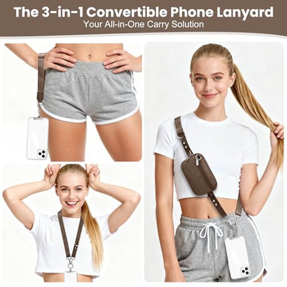 Phone Lanyard Crossbody with Detachable RFID Wallet (Brown) - color: Brown, size: Medium