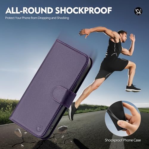 Compatible with iPhone 14 Pro Max Genuine Leather Case Wallet with Card Holder,Women Men Real Leather Flip Folio RFID Blocking Credit Card Slots Phone Cover,for Apple 14 ProMax,Purple - color: Purple, size: iPhone 14 Pro Max - 6.7"