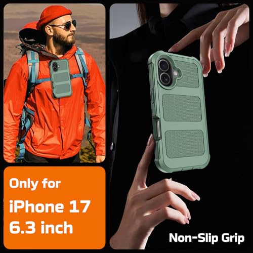 for iPhone 17 Case with Belt Clip Holster & Kickstand,Military Grade Drop Tested Shockproof Heavy Duty Rugged Cover,w/2X Screen Protectors Defender Bumper Protective Cases for Apple 17 (Dark Green) - color: Dark Green