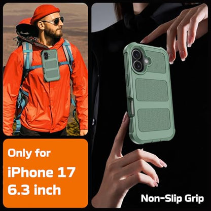 for iPhone 17 Case with Belt Clip Holster & Kickstand,Military Grade Drop Tested Shockproof Heavy Duty Rugged Cover,w/2X Screen Protectors Defender Bumper Protective Cases for Apple 17 (Dark Green) - color: Dark Green