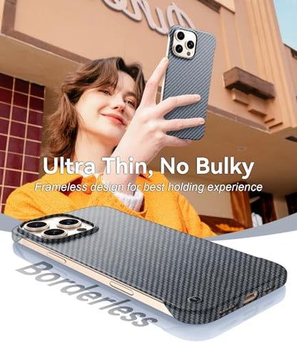 GRECAZO Magnetic Ultra-Thin Frosted Soft Touch Skin Borderless Carbon Fiber Bump Texture for iPhone 16 Pro Frameless Case 6.3" Slim Minimalist Lightweight Matte Hard for MagSafe Cover Case-Black - size: iPhone 16 Pro