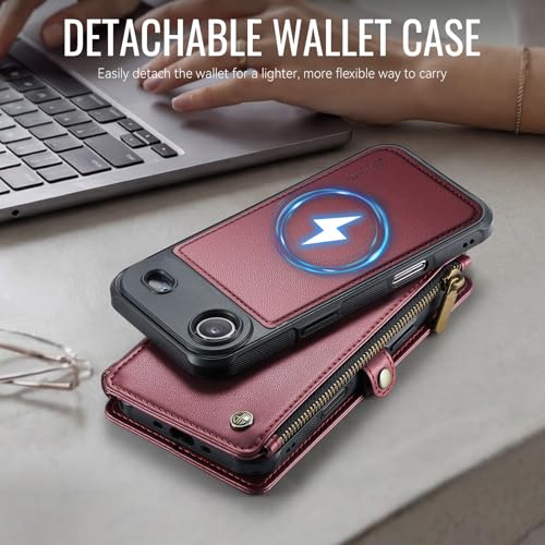 for iPhone 17 Air - Phone Case Wallet Magnetic Detached, Burgundy - color: Burgundy, size: iPhone Air