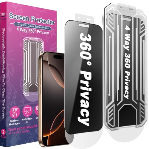[2 Pack 4 Way Privacy Screen Protector for iPhone 16 Pro Max, Anti-Spy Tempered Glass, 9H Hardness Shatterproof, 3D Curved Edges, Case-Friendly, Bubble-Free Easy Installation - size: for 16 Pro Max