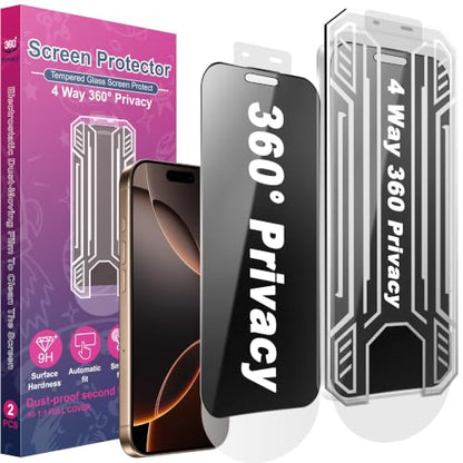 [2 Pack 4 Way Privacy Screen Protector for iPhone 16 Pro Max, Anti-Spy Tempered Glass, 9H Hardness Shatterproof, 3D Curved Edges, Case-Friendly, Bubble-Free Easy Installation - size: for 16 Pro Max