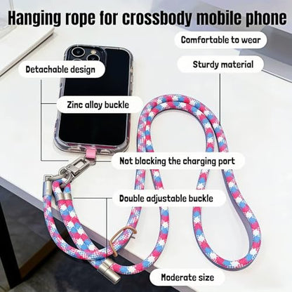 Adjustable Phone Lanyard Crossbody, 7mm Heavy Duty Nylon Strap with Thin Pad, Anti-Loss Phone Tether for 4"-6.7" Smartphones, Keys, AirPods - Unisex for Travel, Hiking, Work