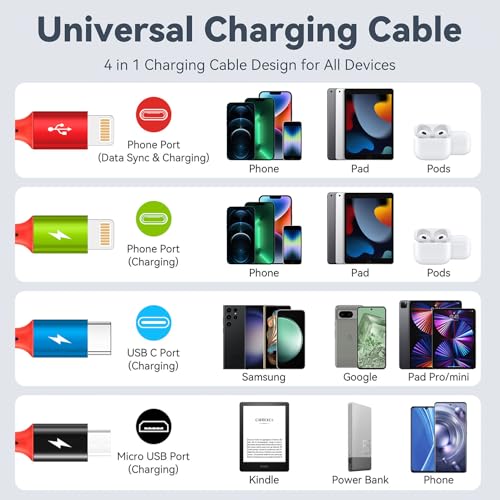 Minlu Short Multi Charging Cable,2Packs Charger Cord, 4 in 1,1FT Braided - size: 1 ft