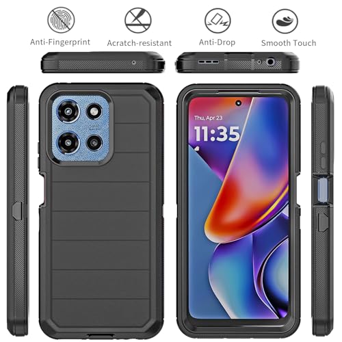 for Motorola Moto G 2026/2025 Case: for Moto G Play 2026 Case with Belt Clip Holster, Heavy Duty 3-Layer Military Grade Rugged Full Body Protection Cover (Black) - color: Black
