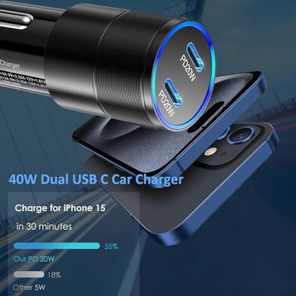 USB C Car Charger to Wall Adapter,40W Dual USB-C iPhone Fast Car Charger