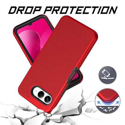 for T-Mobile REVVL 8 Phone Case with Tempered Glass Screen Protector,Dual Layer Heavy Duty Shockproof Protection Cover (Red) - color: Red