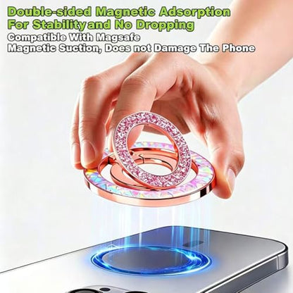 Magnetic Phone Ring for MagSafe Phone Grip - [Super Magnet] Stylish Ring Holder Stand with for iPhone 17 16 15 14 13 12 Pro Max Air, Mag Safe Women Decor Accessories, Glitter Silver 2026 New