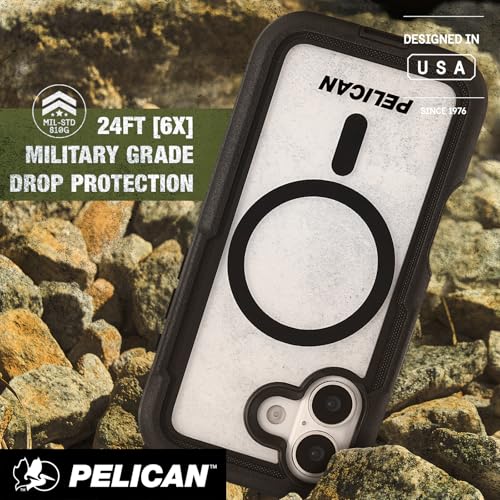 Pelican Voyager iPhone 17 Case - Rugged MagSafe Phone Case - Black/Clear | Magnetic Phone Case w/24ft Military Grade Drop Protection - Phone Cover w/ Belt Clip Holster Kickstand for iPhone 17 - color: Black/Clear, style: iPhone 17