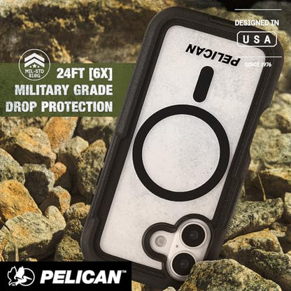 Pelican Voyager iPhone 17 Case - Rugged MagSafe Phone Case - Black/Clear | Magnetic Phone Case w/24ft Military Grade Drop Protection - Phone Cover w/ Belt Clip Holster Kickstand for iPhone 17 - color: Black/Clear, style: iPhone 17