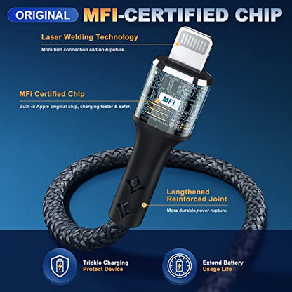(2-Pack) iPhone Charger 3Ft for Apple MFi Certified, Strong Nylon Braided Lightning Cable, Fast 2.4A iPhone USB Charging Cord for iPhone 13/12/11 Pro/X/Xs Max/XR/8 Plus/7/6