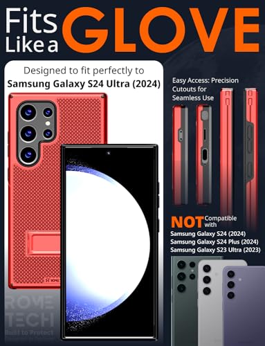 Designed for Samsung Galaxy S24 Ultra Case with Belt Clip Holster | Rugged Cover with Strong Magnet & Kickstand Heavy Duty Combo - Red - color: Red, style: Galaxy S24 Ultra