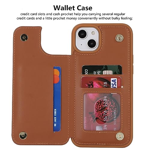 iCoverCase Compatible with iPhone 14 Case with Card Holder, Wallet Case for Women Men RFID Blocking PU Leather Protective Phone Case 6.1 Inch (Light Brown) - color: Light Brown