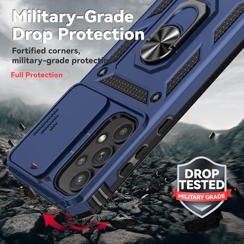 for Samsung Galaxy A35 5G Case,with Screen Protectors and Camera Cover,[Military Grade] 16ft.Drop Tested Cover with Magnetic Kickstand Protective Case for Samsung A35 5G, Blue - color: Blue