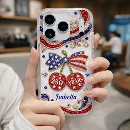 Celebrating Liberty Jewel Cherries, Personalized Clear Phone Case, Gift for Patriots
