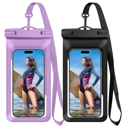 Waterproof Phone Pouch for iPhone 17 16 Pro Max IPX8 Black+Purple | Card Pocket, Lightweight, Large Cellphone Dry Bag, IPX8 Rated, Beach Essential, Cruise Ship, 2 Pack, 8.3 inch - color: B9-A2-Purple+Black- 2 pack