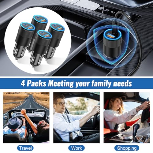 Car Chargers, Dual Ports USB C & USB-A Cigarette Lighter Adapter Multipack, - color: 4-Pack