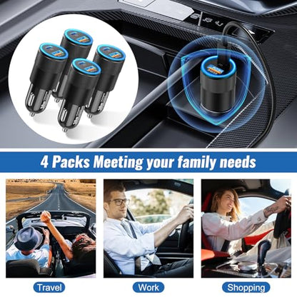 Car Chargers, Dual Ports USB C & USB-A Cigarette Lighter Adapter Multipack, - color: 4-Pack