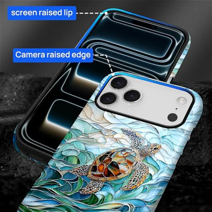Case Compatible with iPhone 17 Pro, Cute Dual Layer Hybrid Phone Cover, Military Grade Drop Protection, Aesthetic Shockproof Phone Case for Women Girls, Stained Glass Sea Turtle - color: Stained Glass Sea Turtle, size: Iphone 17 Pro