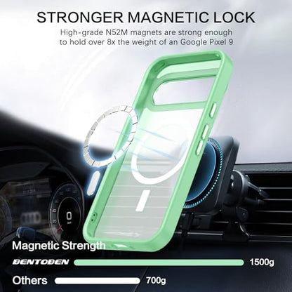 BENTOBEN for Google Pixel 9 Case [Compatible with Magsafe] Translucent Matte Magnetic Pixel 9 Case Slim Fit Shockproof Women Men Girls Boys Protective Phone Cases for Google Pixel 9 6.3", Matcha Green - color: Matcha Green
