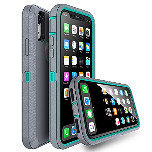 MXX Compatible with iPhone Xr Case, 3-Layer Super Protective Full Heavy Duty Body Tough Rugged Bumper Cover, Shock & Dust Proof, Designed for Apple Xr Phone Case 6.1" - color: Gray/Light Blue