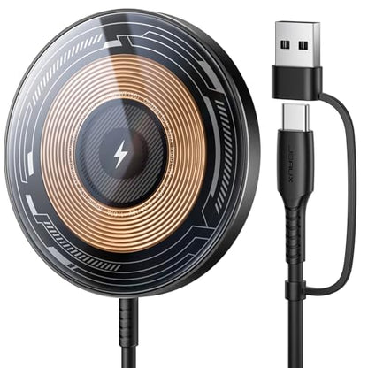 JSAUX Charger for iPhone 17 Magsafe Wireless Charging, Compatible with iPhone 17 Air Pro Max/16/15/14/13/12 Series, Magnetic Mag Safe Charging Pad, Aluminum Alloy, USB & USB C Dual Ports (Clear-Black) - color: Clear-Black