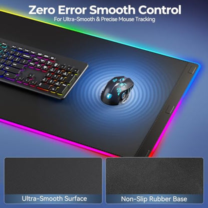 KDD RGB Mouse Pad with Wireless Charging - Desk Mat with Phone Holder and 15W Fast Charger - Gaming Mousepad with Ultra-Smooth Surface, Non-Slip Base - Keyboard Mat for Home Office Gamer Accessories - size: Large